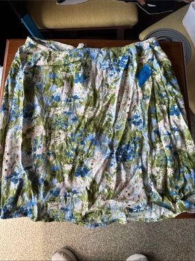 Reformation Floral A-Line Skirt in Olive, Sky & Cream